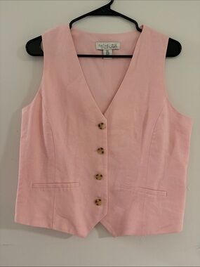 Rachel Zoe Pale Pink Linen-Blend Button Vest size 6